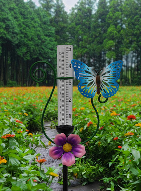 户外铁艺雨量计庭院花园装饰地插摆件园林草地装饰品雨水测量器