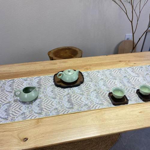中式禅意桌旗国风云锦茶席防水茶桌垫杯垫茶道配件长桌布客厅桌布 - 图3