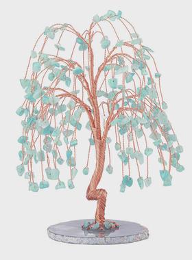 石头碎石绕线18枝树干弯曲原色玛瑙片底座树摆件原色玛瑙底座片