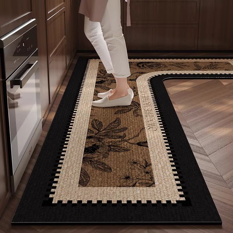 Kitchen oil-proof floor mats, wipeable, washable and stain-resistant floor mats, waterproof and non-slip 7-shaped I-type special absorbent edge carpets