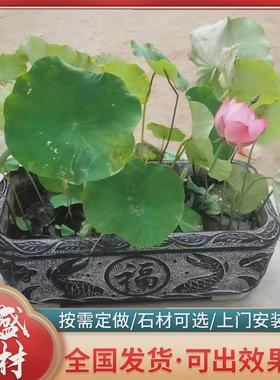 石雕青石鱼缸别墅园林仿古雕花石鱼缸青石荷花缸庭院石缸摆件