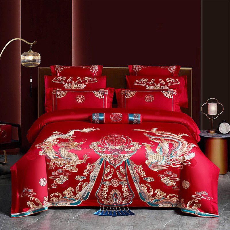 120支长绒棉婚庆四件套全棉刺绣纯棉大红色婚房龙凤结婚床上用品4,淘宝优惠券,粉丝福利购,淘宝优惠卷