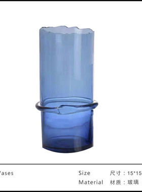 现代简约设计师花器摆件不规则直筒琉璃花瓶客厅餐桌轻奢透明插花
