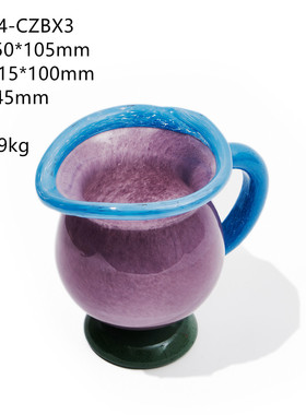 创意轻奢中古风单耳双色玻璃花瓶品餐桌家居软装酒店陈列摆件台面