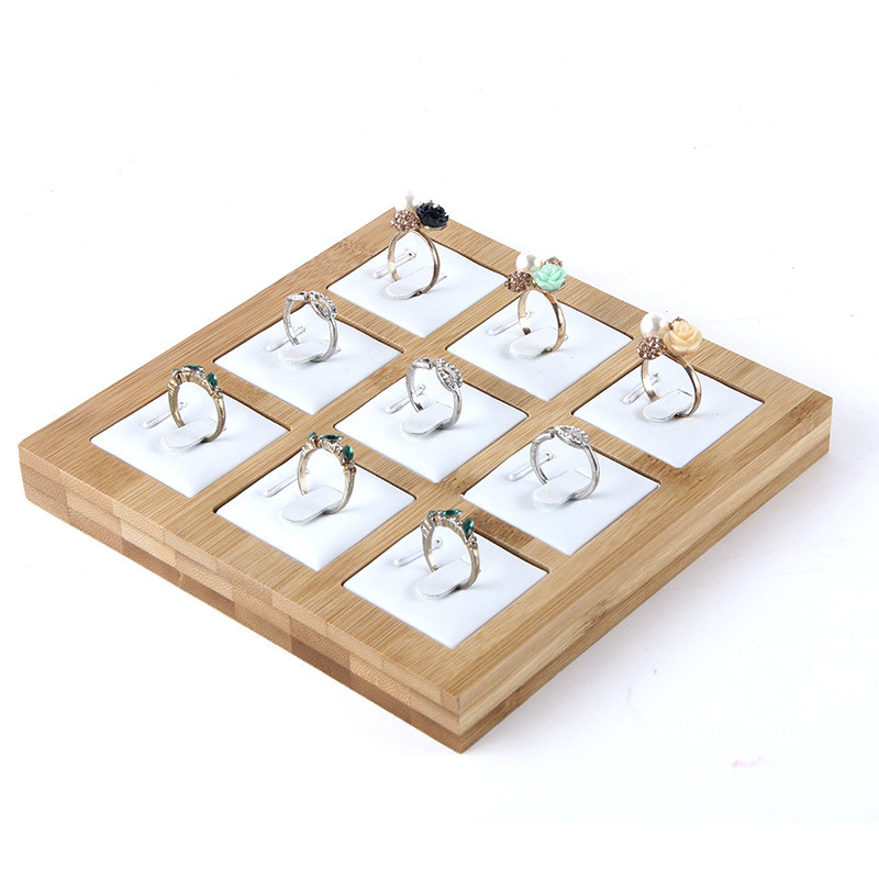 Natural bamboo jewelry ring display tray counter display ring bracket plate ring display stand