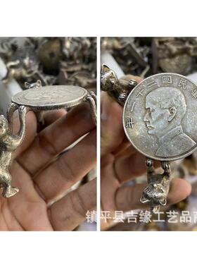 铜螭龙仿古油灯铜器貔貅烛台摆件家居办公装饰工艺品三猫置顶