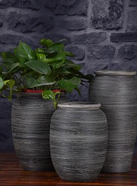 厂家批发手工庭院落地陶瓷花盆创意粗陶复古大号景观花盆花瓶摆设