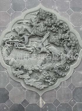 定制苏式园林建筑石浮雕装饰壁画与仿古砖青石结合四合院进门墙