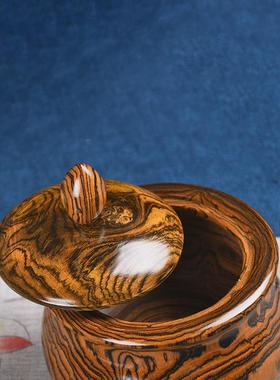 虎罐家用高档花梨木皮纹黄花梨实木挖制茶叶罐中式创意手工木质茶