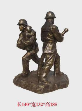 玻璃钢消防员主题人物雕塑仿铸铜铜卡通园林公园广场户外大型摆件