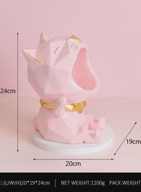 北欧ins客厅动物桌面创意摆件3D几何立体收纳猫咪家居装饰雕塑品