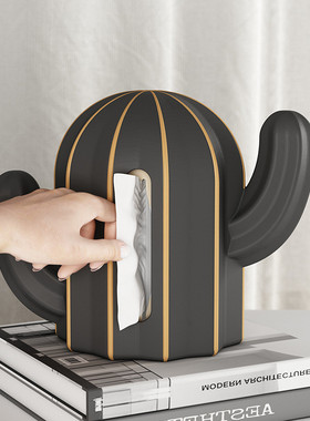 热销轻奢仙人掌桌面摆件家用客厅餐厅抽纸盒装饰品高档入户玄关纸