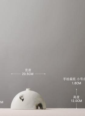 新中式小号扁瓶手绘金鱼小摆件装饰品陶瓷花瓶客厅桌面创意图案