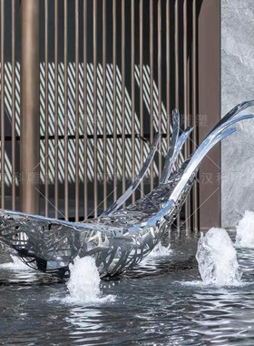 大型不锈钢飘带雕塑户外景观创意水景镜面异形飘带金属装饰摆件