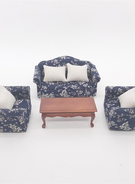 热销1:12dollhouse娃娃屋沙发12分家客厅摆件具沙发三件套仿真沙