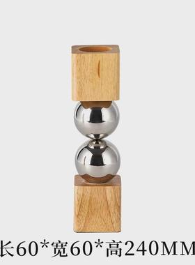 现代轻奢民宿圆球花器金属酒店样板房会议室书房实木花瓶摆件饰品