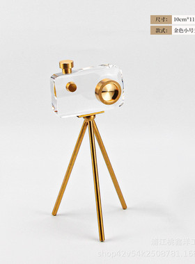 简约金属装饰照相机摆件轻奢意式设计师小众买手店水晶酒店别墅