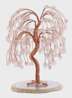 石头碎石绕线18枝树干弯曲原色玛瑙片底座摆件树原色玛瑙片底座