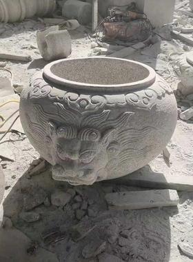 厂家直销仿古石雕花盆鱼缸小区庭院花岗岩花钵摆件中式园林花盆