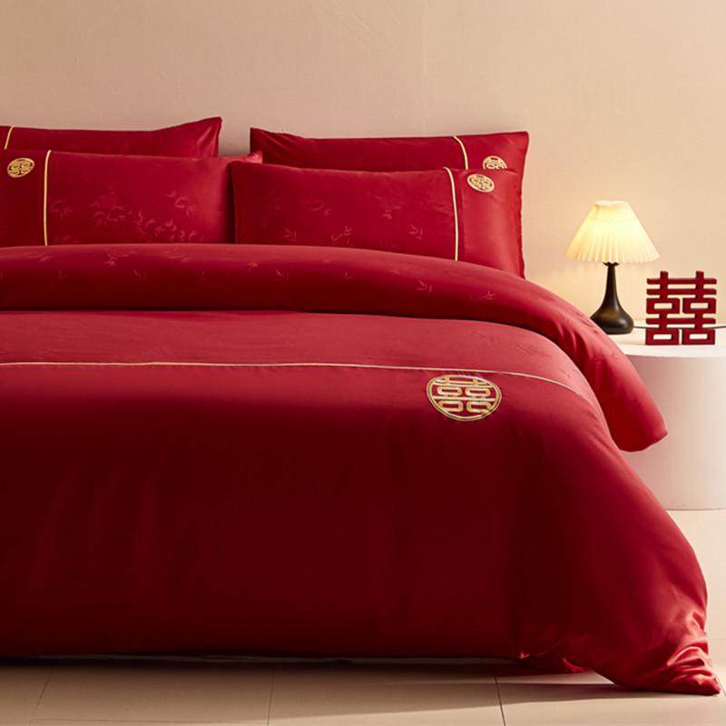 高档中式提花结婚四件套大红色纯棉被套床单新婚喜被婚庆床上用品,淘宝优惠券,粉丝福利购,淘宝优惠卷