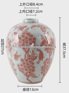 景德镇青花瓷圆柱罐高温釉圆柱彩陶瓷下罐装饰摆件可水培插花花瓶