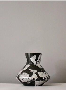 现代简约创意陶瓷花瓶锡箔装饰拼色插花酒店博古架售楼部装饰摆件