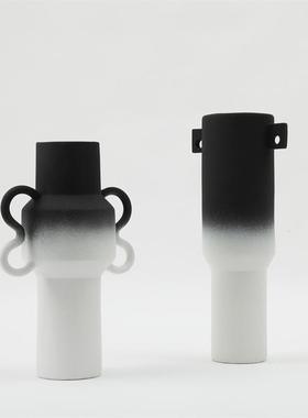 热销日式吊耳圆口陶瓷插花瓶简约办公室玄关装饰磨砂花器酒店工艺