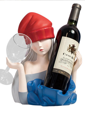 61k3嘻哈女孩红酒架摆件轻奢客厅吧台酒柜酒杯装饰品架时尚酒瓶