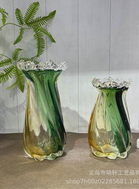 热销现代轻奢花边高级感琉璃花瓶家居软装创意水培插花器桌面装饰