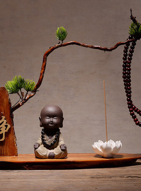 5zw书架古典古玩架家居装饰摆件中式工艺品乔迁小沙弥桌面茶柜装