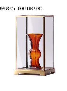 新中式现代茶色花瓶琉璃绿色花器摆件博古架摆件书柜样板房装饰品