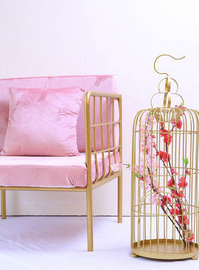 中式铁艺装饰鸟笼子落地式花架婚庆装饰橱窗摆件摄影道具加粗加大