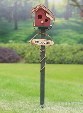 户外花园别墅地插wlcome欢迎牌鸟屋农家乐庭院景观装饰鸟窝插件