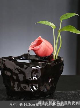 陶瓷小型自动循环流水鱼缸摆件室内水器办公桌加湿猫咪饮水喂桌面