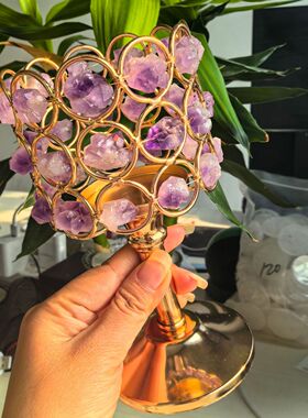 天然紫水晶烛台灯婚庆氛围水晶碎石摆件欧式浪漫烛光晚餐水晶烛台