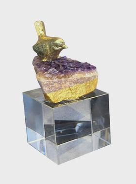 轻奢现代喜上枝头紫水晶高级感摆件石样板间酒柜家居装饰品