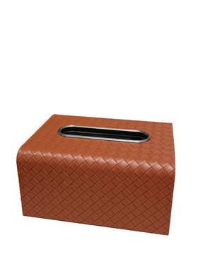 新中式木质工艺品创意织纹编皮革纸巾盒样板间客厅餐厅桌面摆件