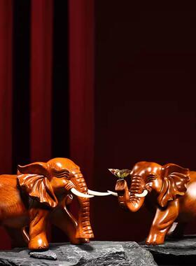 木雕摆件大象实木质雕刻家居客厅电视柜工艺礼品办公店铺开业酒柜