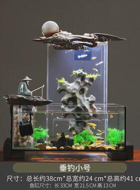 鱼缸循环流水摆件新中式客厅生财办公室桌面景观装饰创意开业礼品