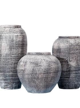 简约现代陶罐陶瓷花瓶摆件小号桌面花瓶中式复古小花盆插花清晰