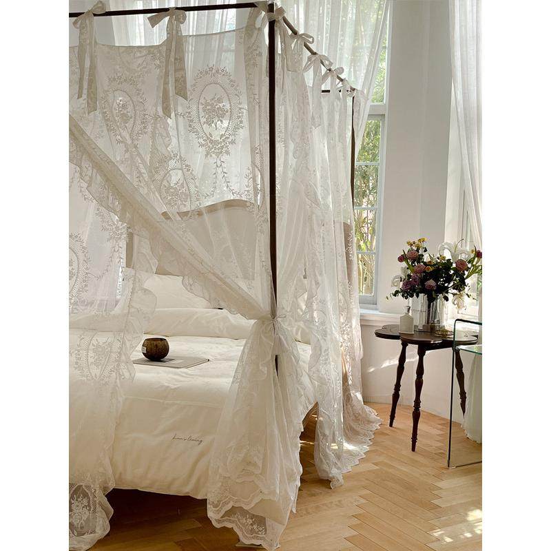 86M0新款法式蕾丝蚊帐家用三开门1.8m轻奢公主仙女风床幔落地支架,淘宝优惠券,粉丝福利购,淘宝优惠卷