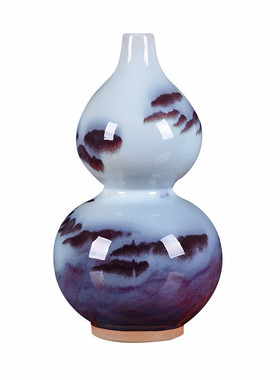 瓶钧瓷葫芦仿古摆件景德镇陶瓷花瓶批发窑变裂纹山水陶瓷工艺品