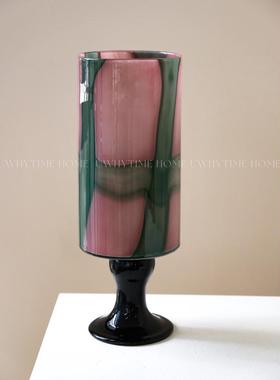 新中式高脚艺术直筒玻璃花瓶法式中古拼色高级感水养花器客厅摆件