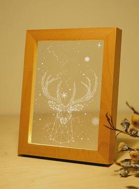 创意画框工艺品摆件led发光木质相架diy木质画框实木相框3d小夜灯