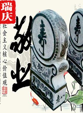 门墩抱鼓石仿古做旧石石雕狮子头福字石鼓家用门鼓石摆件