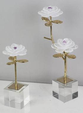 北欧轻奢黄铜树枝天然紫水晶花摆件样板间客厅玄关茶几摆设装饰品