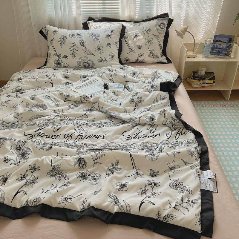 复古法式赫本风黑白花边水洗棉四件套亲肤被子夏凉被床笠空调夏被,淘宝优惠券,粉丝福利购,淘宝优惠卷