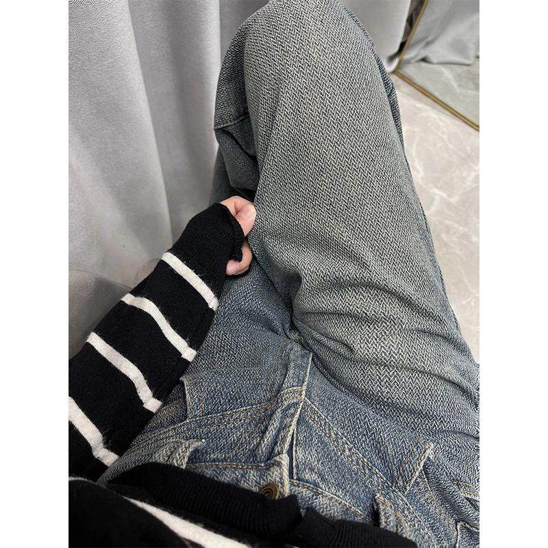 蓝美式直筒大码梨形身材设计感显瘦阔腿裤,淘宝优惠券,粉丝福利购,淘宝优惠卷