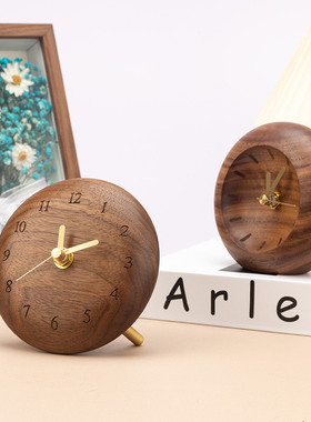 黑胡桃实木桌面台钟简约小小时钟摆件床头座钟迷你木质小钟表