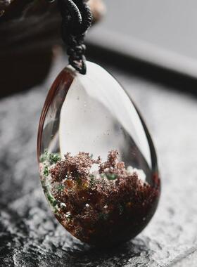 适用天然聚宝盆绿幽灵滴水吊坠全包裹彩幽灵天然水晶饰品男女款项